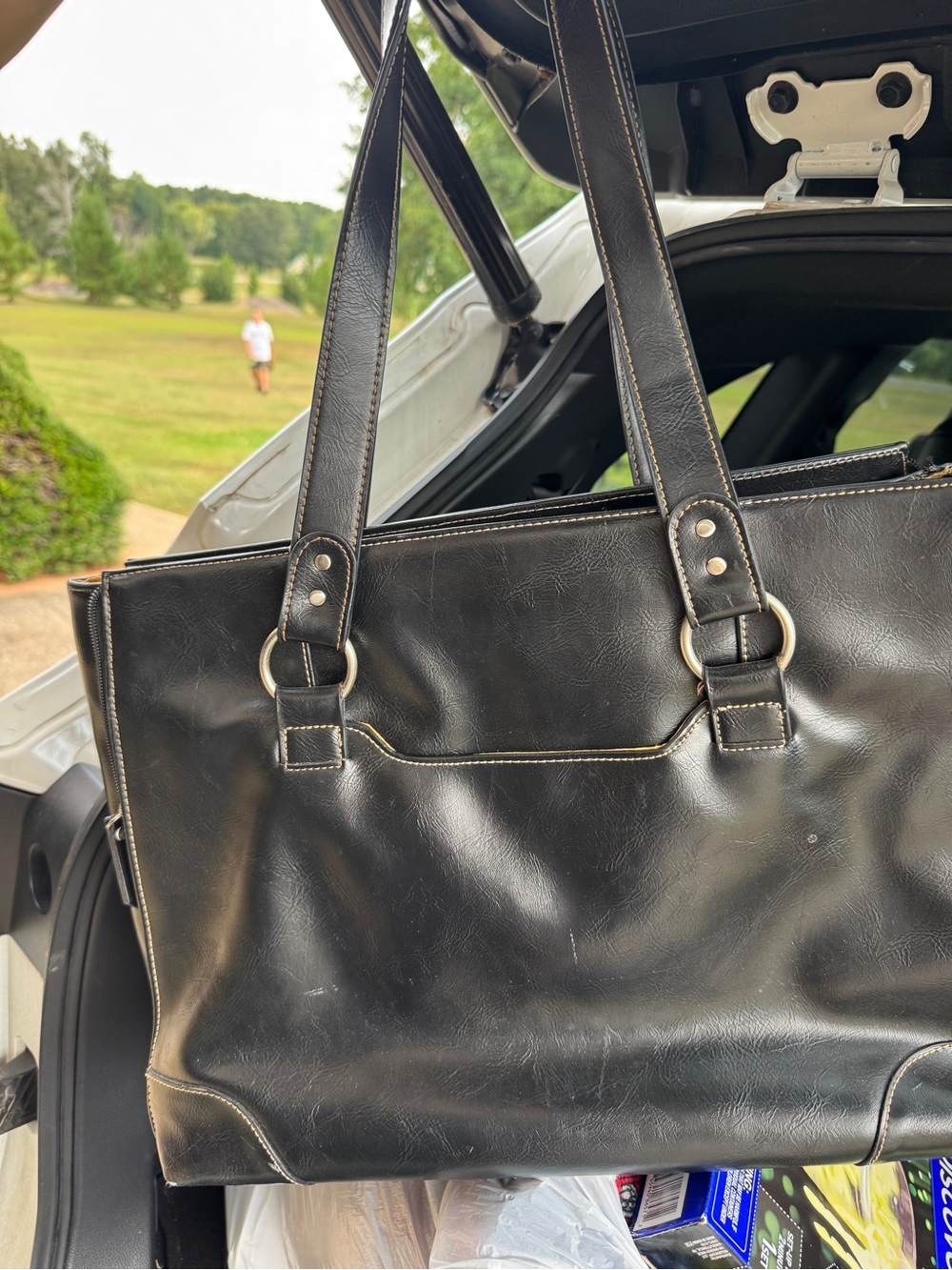Black Leather-Look Shoulder Tote Bag